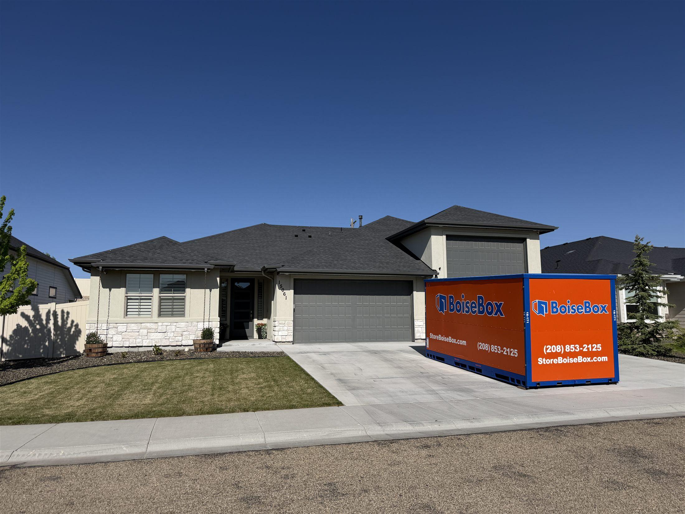BoiseBox storage container placed in front of a home